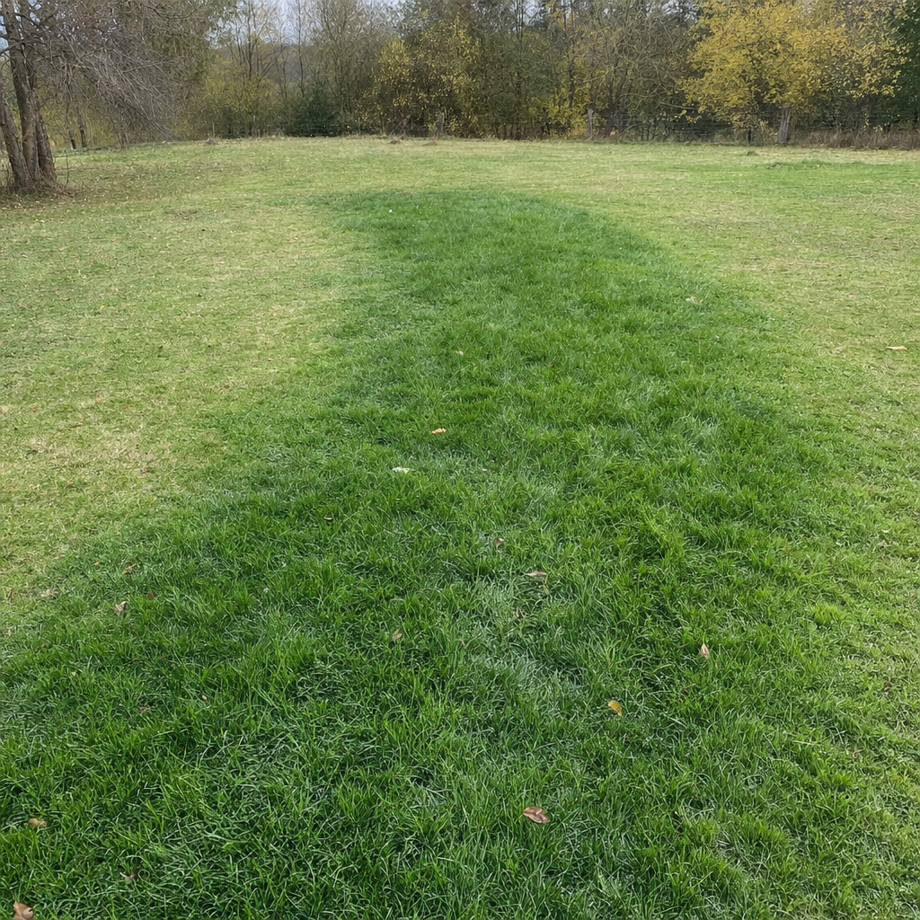 A soggy, unusually green patch of lawn over the drain field of a Oak Lawn home, a sign the septic tank needs pumping